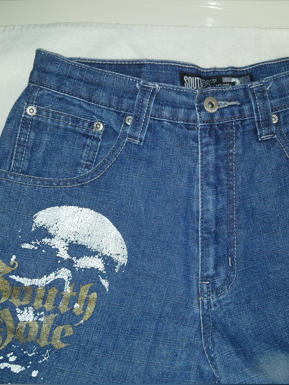 2000's South Pole Kids/Youth Med/Dark Wash Blue Jorts w/ Skull Graphic Pockets - Picture 4 of 8